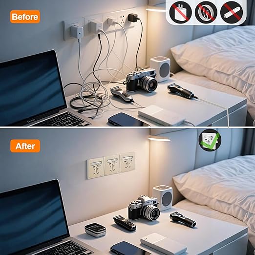 35W GaN Multi Plug Wall Outlet with Retractable Phone Charger for Bedside/Sofa, 4-in-1 Tamper-Resistant in-Wall Socket with Universal AC Port for New Renovations, UL Listed (Include 86-Type Box)
