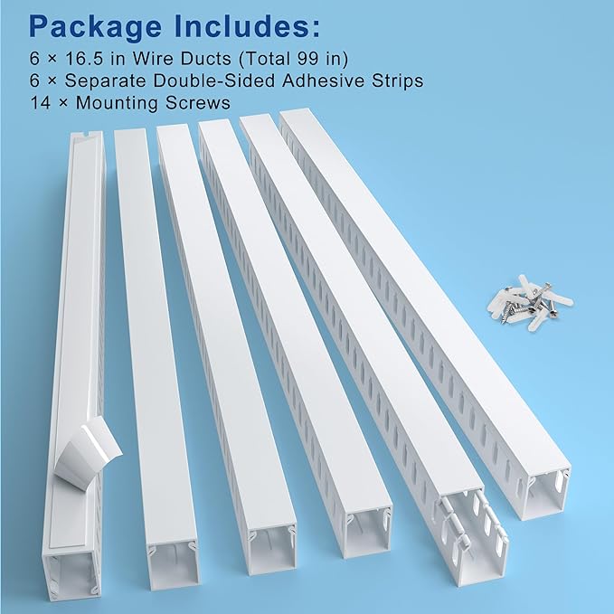 ZhiYo H1.6in W1.2in Professional Server Rack Cable Management Raceway, 99in (6 x L16.5in) Cable Raceway Kit, Electrically Safe PVC Open Slot Wire Raceway for Under Desk/Computer/Network Cords, White