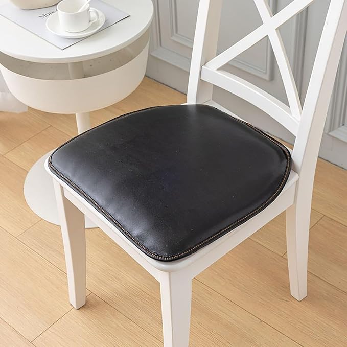 Premium Leather Chair Cushion, Waterproof Dining Chair Pads with Zipper, Horseshoe/Square Non Slip Seat Cushion(40x43cm(16x17inch), Black(A))