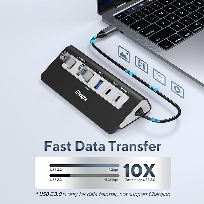 P9 USB C Hub, INTPW 9-in-1 USB Multiport Adapter with 4K HDMI, PD 100W, USB-C and 2 USB A 3.0 5Gbps, 2 USB A 2.0, SD/TF Card Reader, Aluminum Powered USB Hub for PC, iPhone 16/15 Series, MacBook, iPad