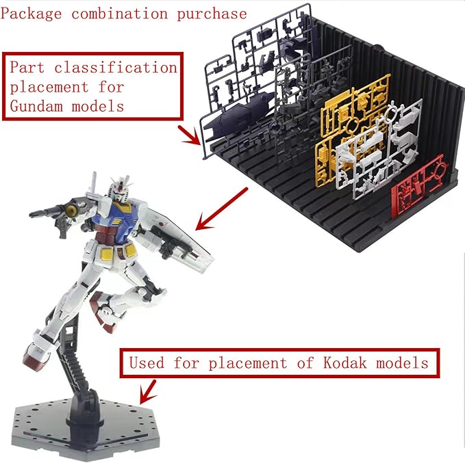 3-Pieces Model Kit Display Stand and Runner Storage System with Action Base, Suitable for Model Stand Action Figure Stand and HG, MG and RG Model Character Display Stand，Black.(Combination Set)