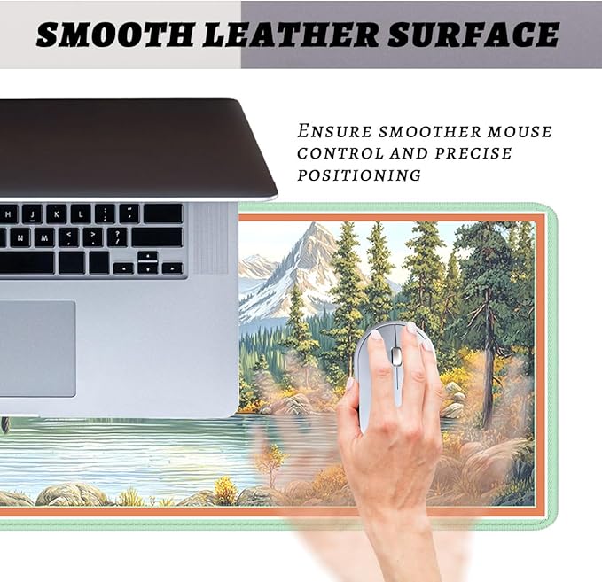 Moose Landscape Mouse Pad, Mountain Lake Gaming Desk Mat Waterproof Stitched Edges Rubber Base Non-Slip Deskmap Computer Keyboard Mat, 31.5x11.8in Desk Home Office Gaming