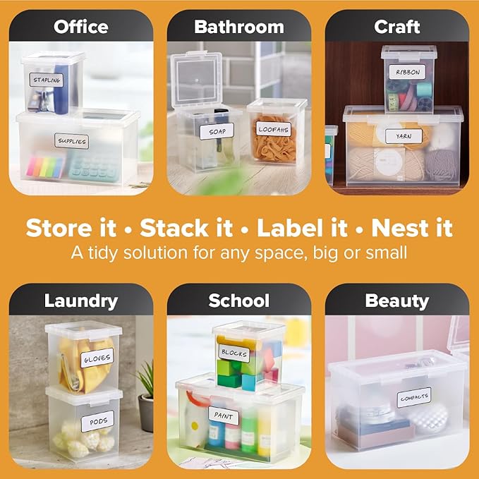 Bostitch Konnect Storage Containers with Lids, Clear Plastic Box, Stackable for Crafts, Home, and Office Organization, Labels, 3-Piece (1 4 Qt Box, 2 1.5 Qt boxes)