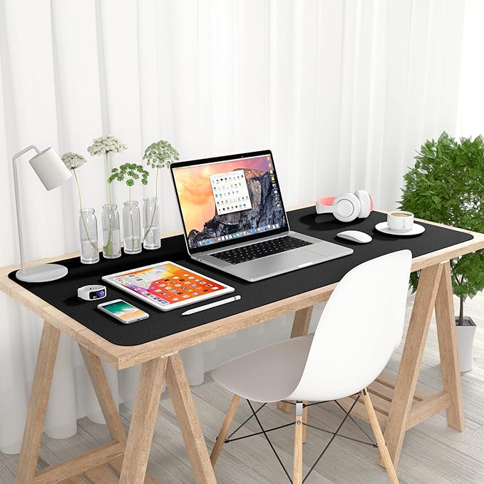 Hsurbtra Desk Pad, 35.5" x 17" PU Leather Desk Mat, XXL Extended Mouse Pad, Waterproof Desktop Blotter Protector, Non-Slip Ultra Thin Large Laptop Keyboard Writing Mat for Office Home, Black