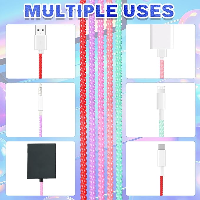 Frienda 10 Pcs Cord Protectors from Pets No Chew Spiral Cable Protector 43.3'' Phone Charger Cover Data Cable Protective Sleeve Chew Proof USB Wire Cover Stylish for Cat Dog Rabbit (Pearlescent Color)