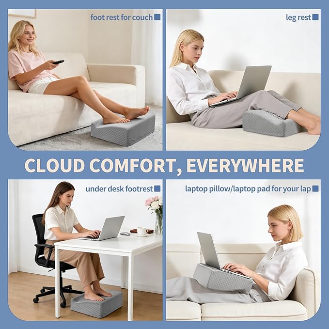 Ergonomic Foot Rest for Under Desk at Work – 15° Tilt Angle Under Desk Footrest with High-Resilience Foam, Velvet Top & Non-Slip Base, Comfortable Foot Stool for Office Chair and Home, Grey