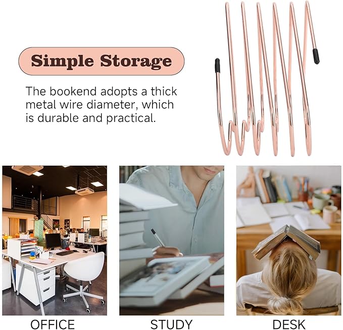 Folder Holder for Desk, Heart Shaped Desk File Organizer Vertical File Holder, 5 Slots Iron Gold File Holder, Telescopic Book File Organizer Stand for Desk File, Rose Gold