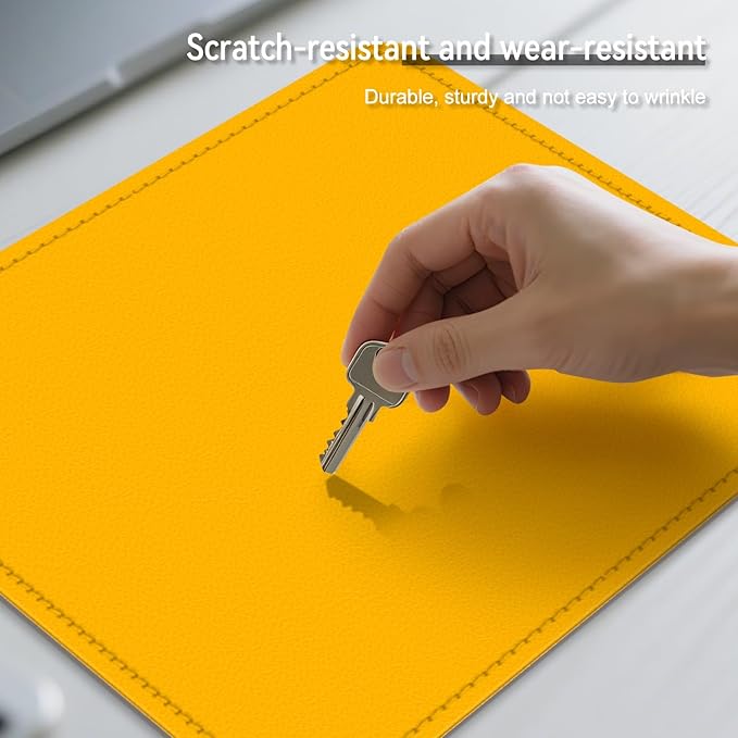 Leather Mouse Pad with Stitched Edge, Waterproof Gaming Mouse Mat for Computers, Laptop, Office & Home (Yellow, 11"*8")