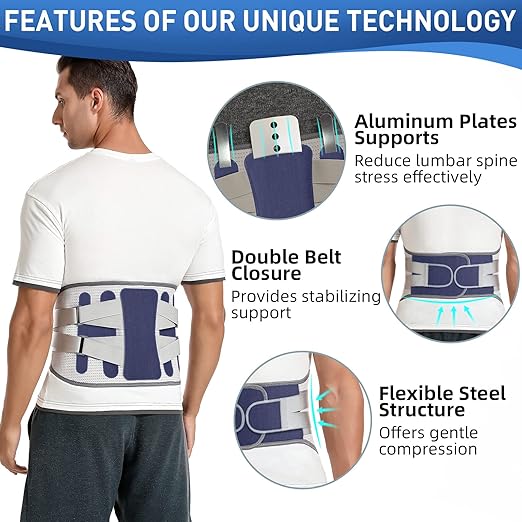 Back Brace for Lower Back Pain - Lumbar Support with Bionic Support System, Adjustable Belt for Men Women, Relieves Sciatica, Herniated Disc, Scoliosis, Posture Correction for Workout, Daily Use, Heavy Lifting(Blue,Large)