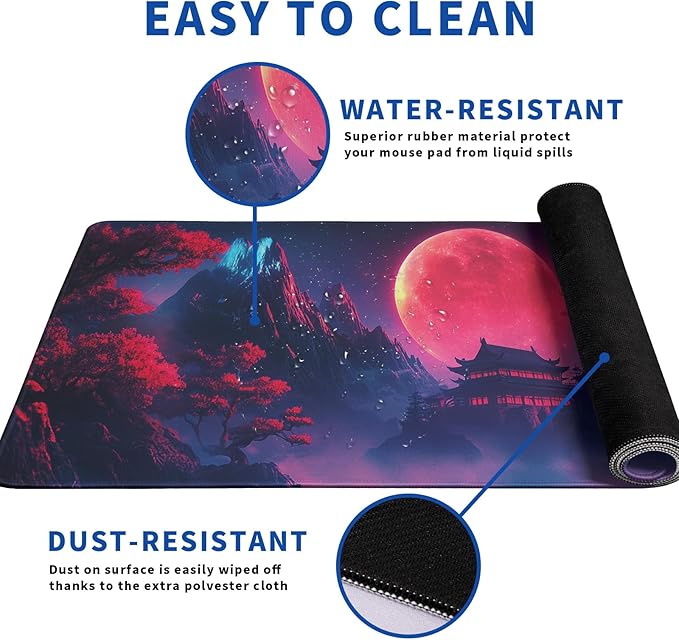 Darkness Red Moon Mouse Pad Abstract Red Mouse Pad 31.5x11.8 Inch Non-Slip Rubber Base Large Mousepad Stitched Edges Keyboard Mouse Mat Desk Pad for Office and Home(3)