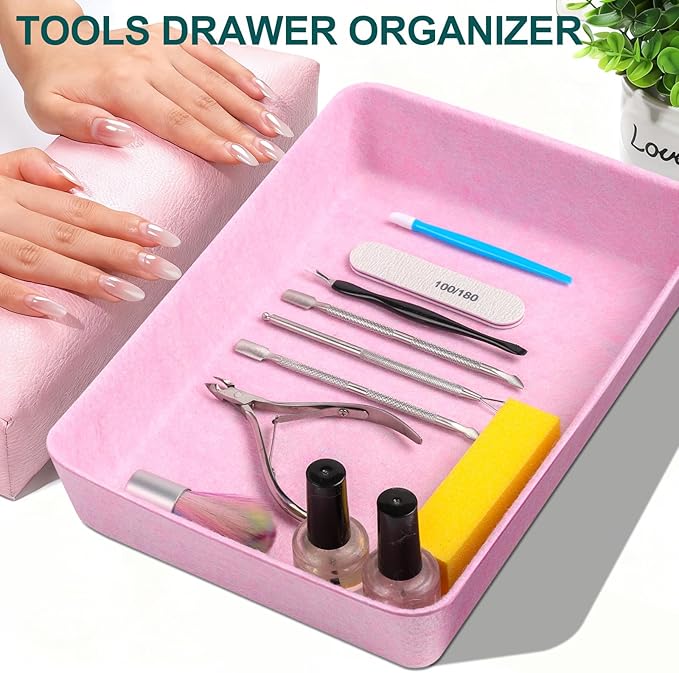 Desk Drawer Organizer,7 Pack Felt Drawer Organizer Shallow Drawer Organizers Felt Storage Bins,Desk organizer trays (Pink)