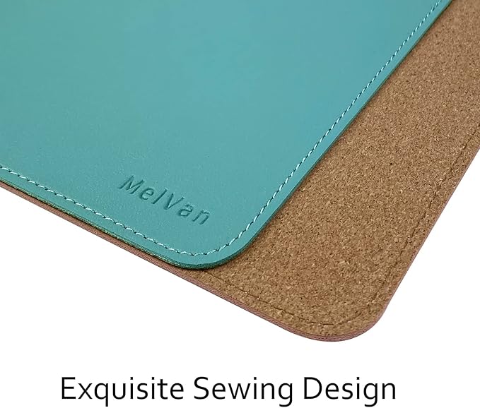 MelVan PU Leather Mouse Pad with Stitched Edge, Wood Mousepad, Waterproof Gaming Mouse Pad Mat for Computers, Laptop, Office & Home, 10.2" x 8.3", 1 Pack (Azury)