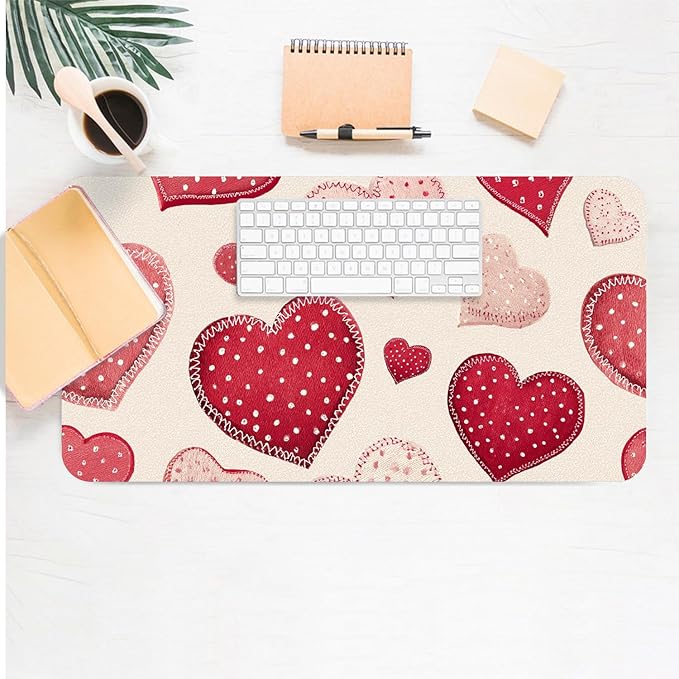 Red Heart Mouse Pad PU Leather Valentine's Day Desk Mat Large Waterproof Gaming Pad Non-Slip Keyboard Mouse Pad Writing Pad for Gamer Office&Home