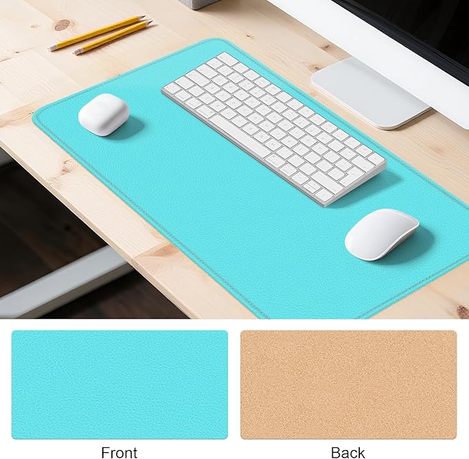 Leather Mouse Pad with Stitched Edge, Waterproof Gaming Mouse Mat for Computers, Laptop, Office & Home (Light Blue, 33"*13")