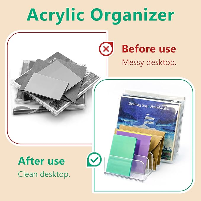 2 Packs Acrylic Mail Organizer Plastic Desk Cash Tray,7 Section Divided Vanity Organize Holder Vertical Letter Sorter for Desktop, Bill, Document, Notebook