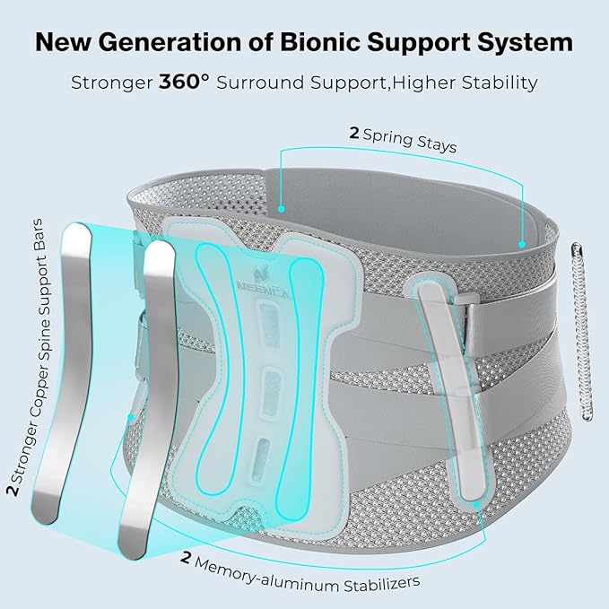 NEENCA Back Brace for Lower Back Pain Relief with Bionic Support System, Adjustable Lumbar Support Belt for Men & Women with Lumbar Pad, Soft Breathable Mesh for Herniated Disc, Sciatica, Scoliosis...
