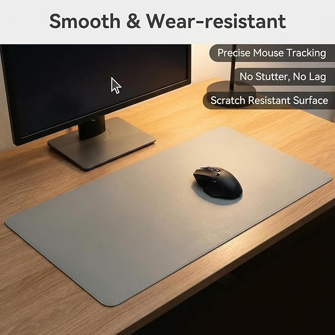 Leather Desk Pad Protector,Non-Slip Desk Pad, PU Leather Mouse Pad,Easy Clean Desk Protecor Mat,Writing Pad for Office Work/Home/Decor(Gray, 31.52'' x 46.1'')