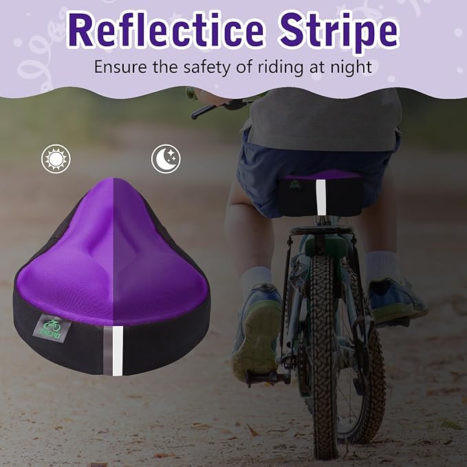 Zacro Gel Kids Bike Seat Cushion Cover for Boys & Girls, Anti-Slip Bike Seat Cover for Toddler, Breathable & Extra Soft Memory Foam Child Bicycle Saddle Padded with Reflective Strip, 9"x6"