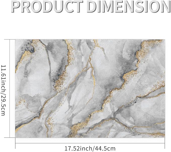 Placemats Set of 4 Heat-Resistant Rectangle Place Mats Grey Gold Marble Washable Plastic PVC Dining Table Mat Non-Slip Wipeable Woven Vinyl Placemat for Kitchen Patio Table Decor