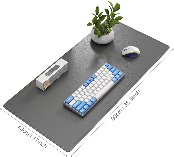 DAWNTREES Desk Mat for Desktop,PU Leather Desk Pad Protector,Non Slip, Large Mouse Pad and Keyboard Mat, Waterproof Writing Pad for Office and Home (Dark Gray,35.5''x16.9'')