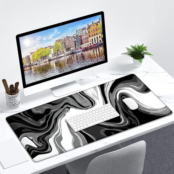 Desk Mat,Desk Pad, XXL Large Mouse Pad,Anti-Slip Big Mousepad with Stitched Edges,Extended Computer Mouse Pads for Desktop Black and White