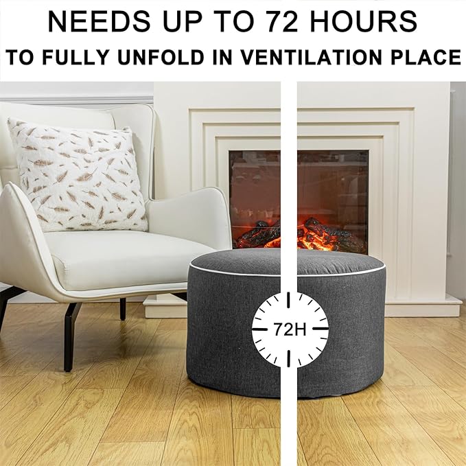 Outdoor Ottoman Outdoor Ottomans for Patio 20x12 Inches Modern Lightweight Foam Stuffed Pouf Outdoor Footstool Footrest Foot Stool Waterproof (Dark Gray)