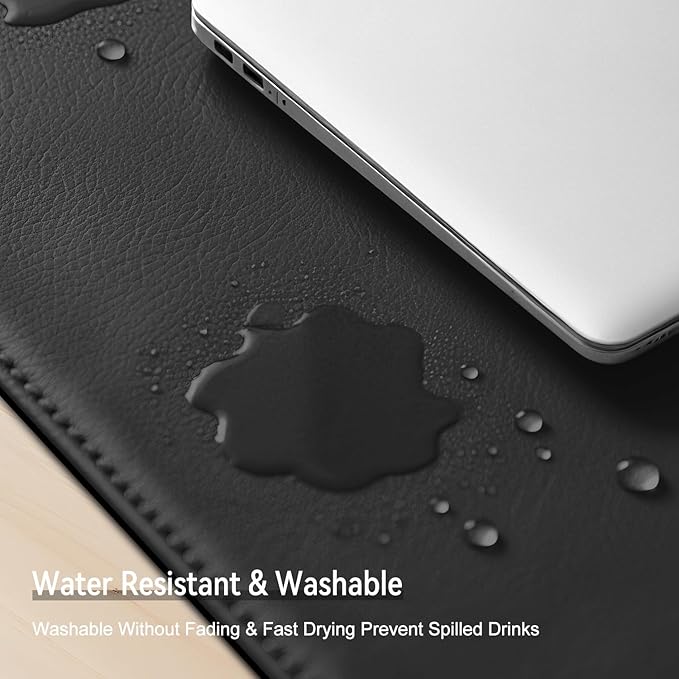 Leather Mouse Pad with Stitched Edge, Waterproof Gaming Mouse Mat for Computers, Laptop, Office & Home (Black, 11"*8")