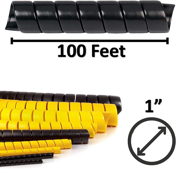 Electriduct 1 Inch Heavy Duty Spiral Wrap HDPE Flexible Plastic Cable Sleeve Hose Protector 100 Feet - Black