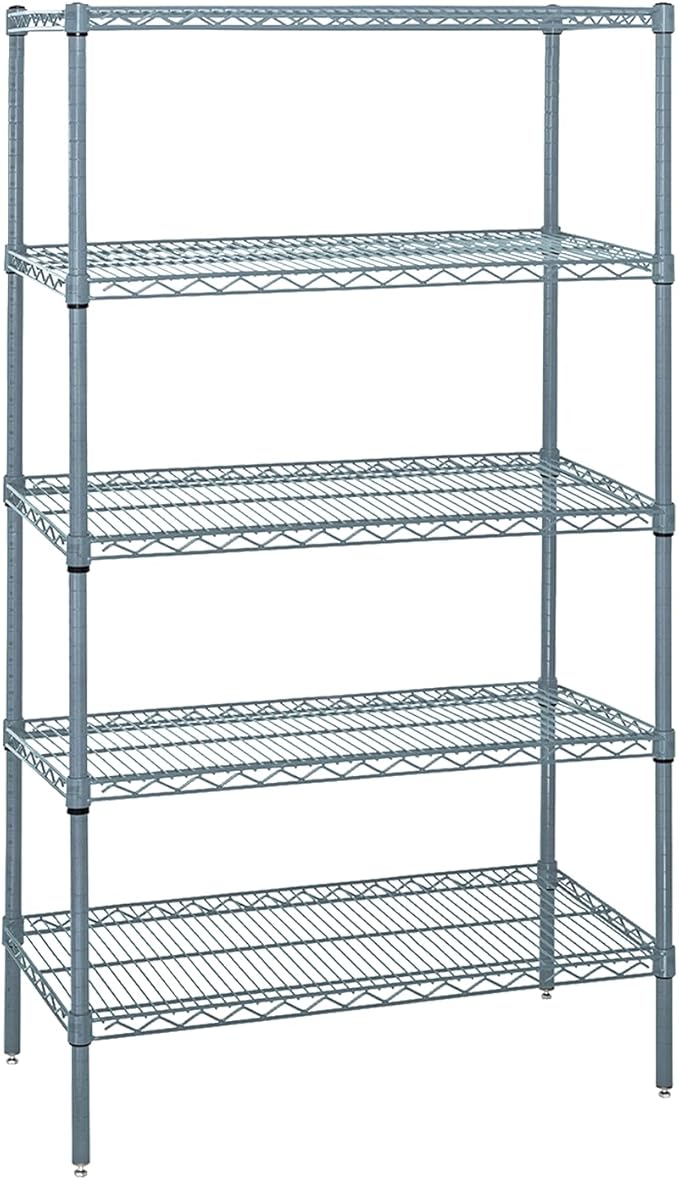 Quantum Storage Systems WR63-1260GY-5 Wire Shelving 5 Shelf Starter Units, 12" x 60" x 63", Gray Epoxy