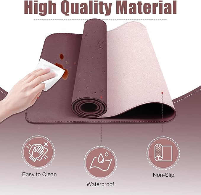 Leather Desk Pad Protector, 39.4'' X 17'' Large Mouse Pad, Office Desk Mat, Non-Slip PU Leather & Suede Base Desk Blotter, Laptop Desk Pad, Desktop Mat for Office Home, Dark Purple