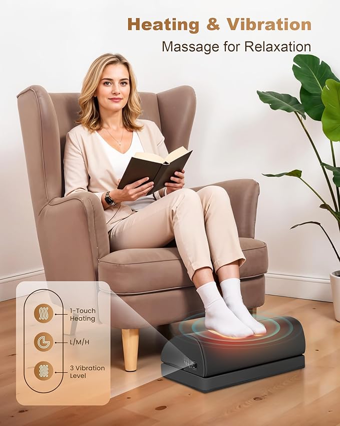 Beleduc Heated Foot Rest Under Desk at Work, Ergonomic Under Desk Foot Stool with Vibration Massage, Memory Foam Footrest, 3 Adjustable Height, Non-Slip, Fathers Day Dad Gifts for Men