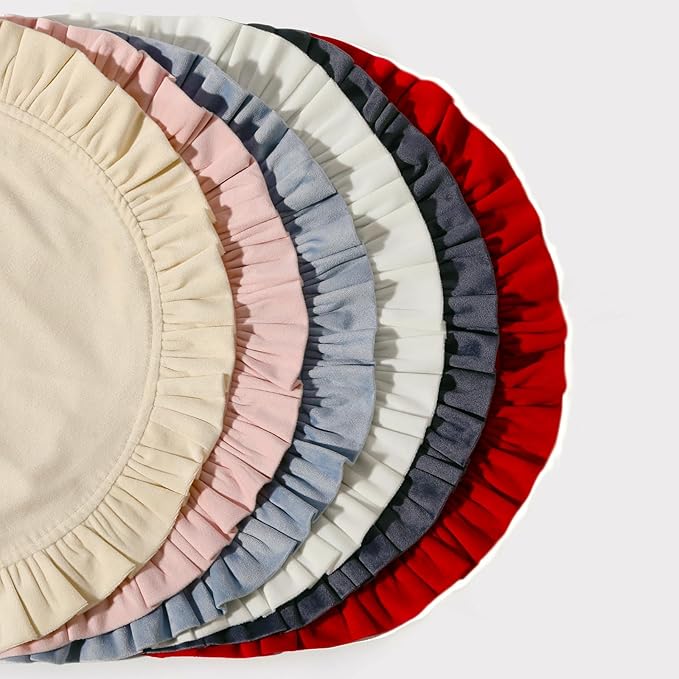 16.5 Inch Velvet Round Placemat with Ruffle for Dining Table Outdoor Placemats Non-Slip Washable for Gathering, Occasional Decoration and Family Parties Celebrations Set of 4, Pink