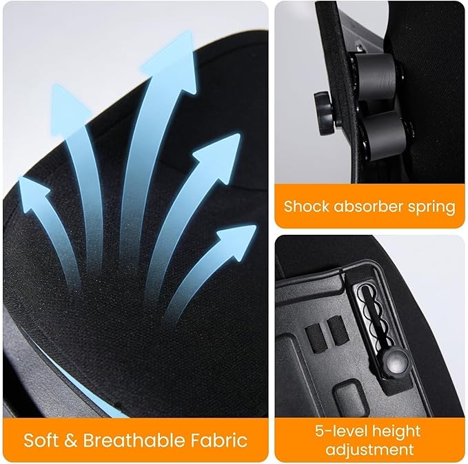 Ergonomic Back Support for Office Chair - Lumbar Pillow for Posture Correction and Lower Back Rest, Adjustable Height, Back Cushion Pad with Straps for Home, Office, Car, Black