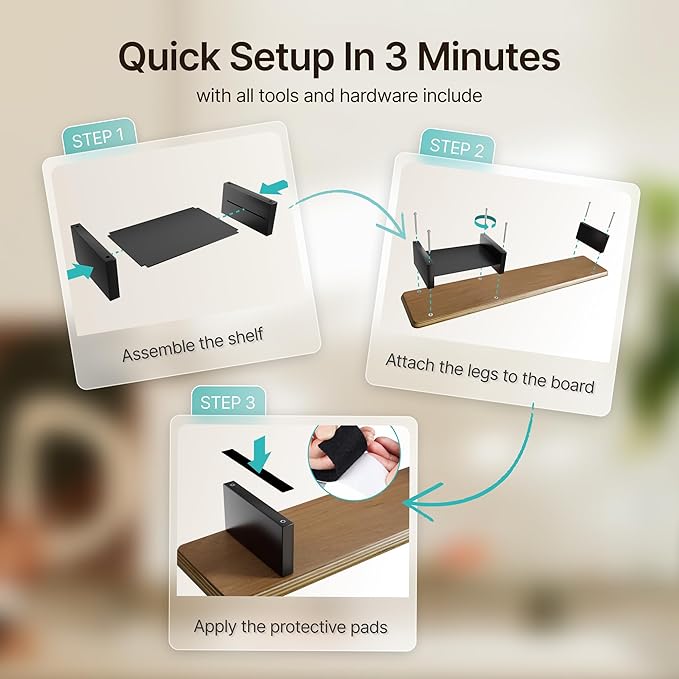 PEGZONE Dual Monitor Riser with Integrated Metal Shelf, Large Walnut Wooden Desk Shelf for 2 Monitors/TV, Wide 46" Long Monitor Stand Riser for Desk, Wood Monitor Stand Organizer for Home Office