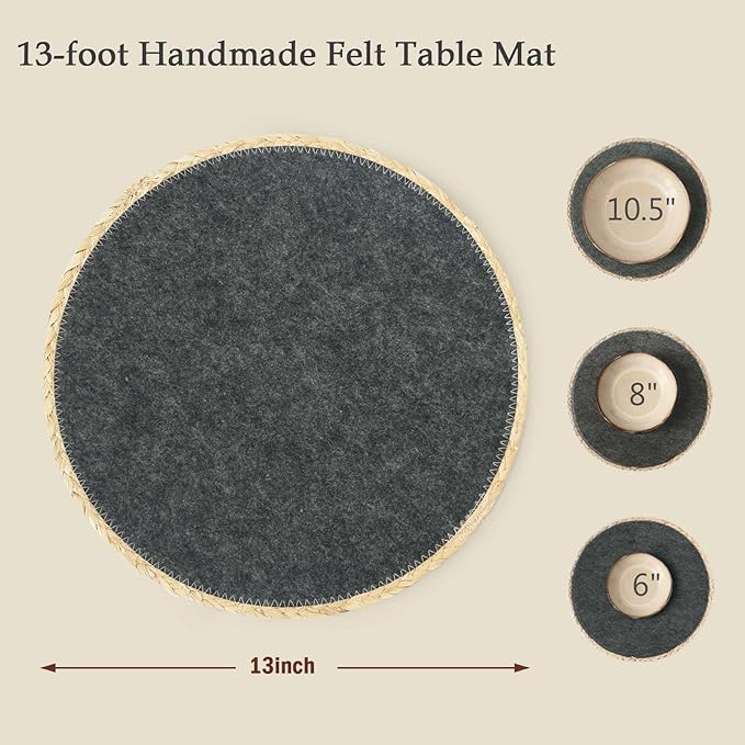 Noctiflorous 13 Inch Round Felt Placemats Set of 6 Heat Resistant Washable Non-Slip Table Place Mats for Kitchen Dining Table(Grey, 6)