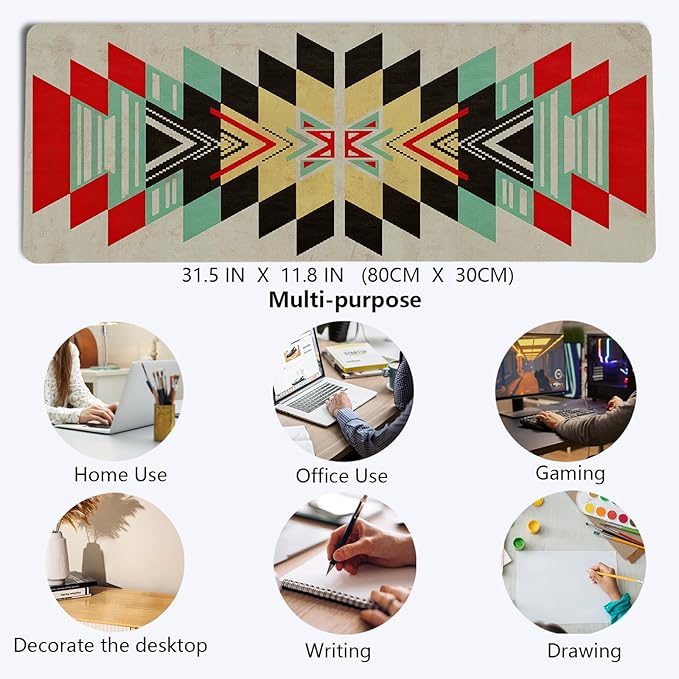 Western Mouse Pad,Western Desk Accessories,Retro Southwestern Mouse Pad,Vintage Aztec Tribal Kilim Desk Mat,Aesthetic Boho Ethnic Mousepad For Cowboy Home Office Dorm Desktop Decor,31.5x11.8 I