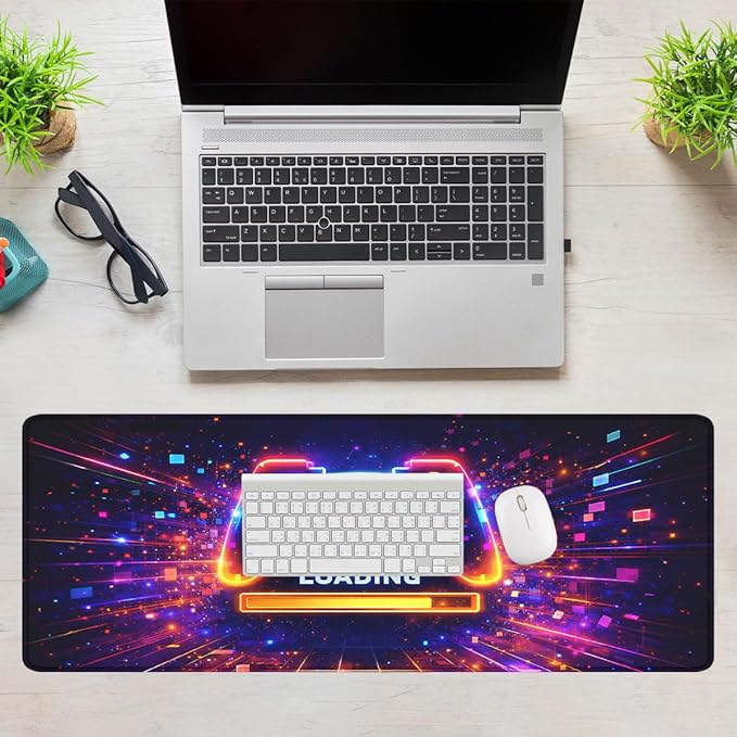 Gaming Controller Mouse Pad, Neon Loading Gaming Desk Mat with Stitched Edges,Non-Slip Waterproof Rubber Base Mouse Mat, 31.5x11.8in Mouse Pads for Desk Home Office Gaming