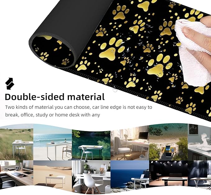 Ergonomic Mouse Pad Set with Wrist Support for Keyboard and Wrist Rest for Mouse, Memory Foam Comfort, Non-Slip Large Desk Mat for Home Office Pain Relief,Dog Gold Paw Prints