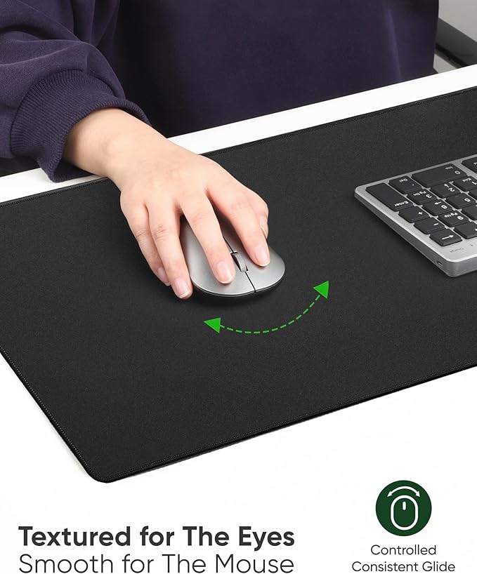 ALOANES Black Waterproof Desk Mat, Large, with Extended Mouse Mat, Office Desk Protector with Anti-Slip Base, Stitched Edge, Grain Jacquard Surface, Perfect for Gamer, Home, XL,11.81''x27.56''x0.12'