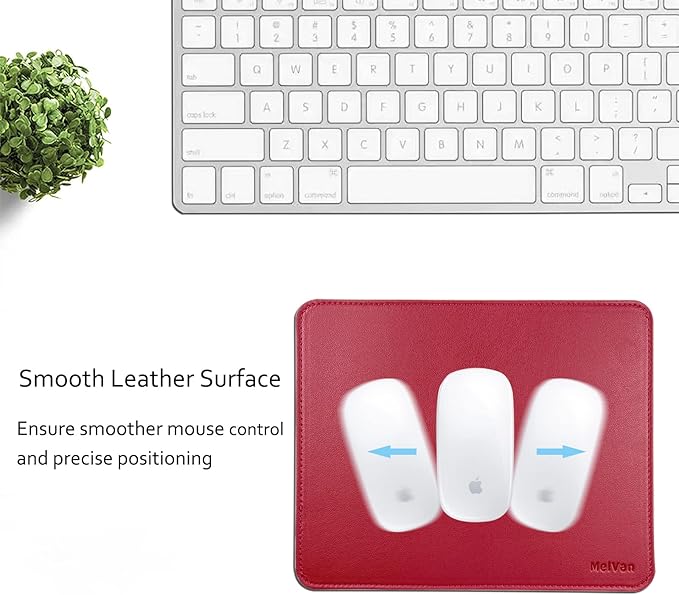 MelVan PU Leather Mouse Pad with Stitched Edge, Wood Mousepad, Waterproof Gaming Mouse Pad Mat for Computers, Laptop, Office & Home, 10.2" x 8.3", 1 Pack (Burgundy)