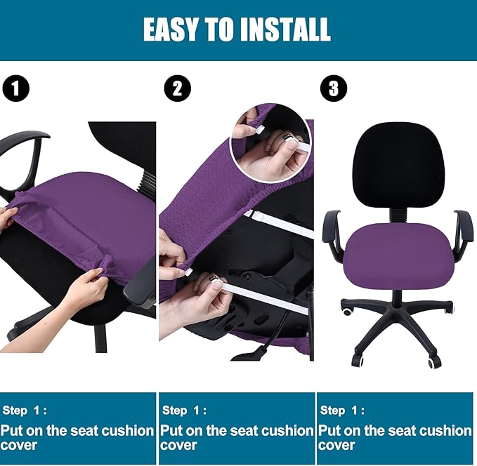 Smiry Stretch Jacquard Office Computer Chair Seat Covers, Removable Washable Anti-dust Desk Chair Seat Cushion Protectors - Purple