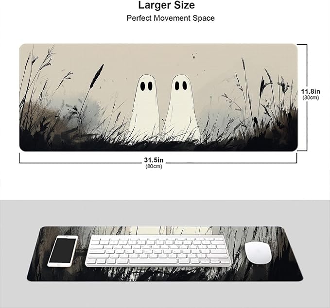 Cute Ghost Desk Mat Cartoon Fantasy Halloween Spooky Mousepad XL Large Gaming Mouse Pad Laptop Keyboard Mat Desk Pad 31.5"x11.8" Office Computer Keyboard Laptop Home