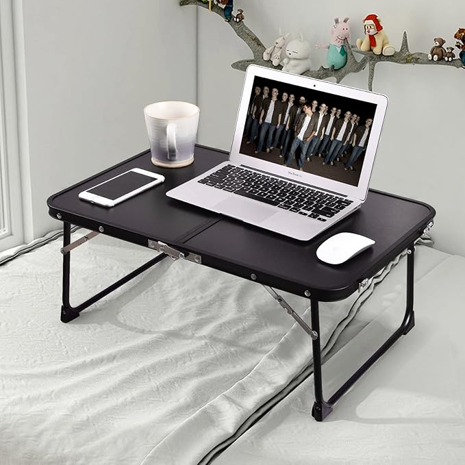 Foldable Laptop Table with Hidden Storage, Portable Bed Tray with Folding Legs for Studying, Reading, Working, Breakfast and Picnic, Lap Desk for Sofa, Couch, Floor & Outdoor Use (Black)