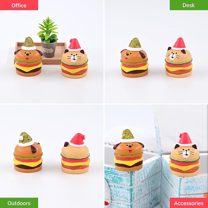 RAQWI Hamburger Cat Figurines Miniature Fast Food Accessories for Office, Home Decoration Perfect for Desk Decor