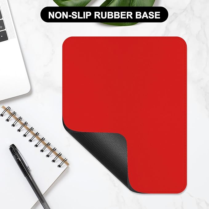 Leather Mouse Pad, Office Mouse Mat Non-Slip Rubber Base Stitched Edge Washable Waterproof Rectangular Mousepad for Office Gaming PC Laptop, 9.8" x 7.9", Bright Red