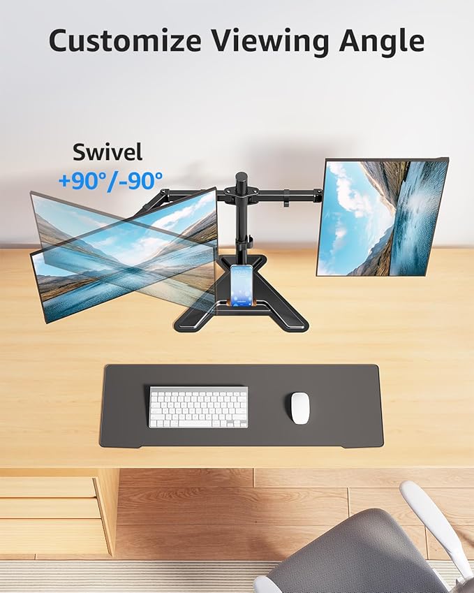 MOUNTUP Dual Monitor Stand - Freestanding & Height Adjustable Monitor Desk Mount, Steady VESA Mount Holds Max 17.6 lbs, Computer Monitor Stand for 2 Screens up to 27 inches, for Home Office