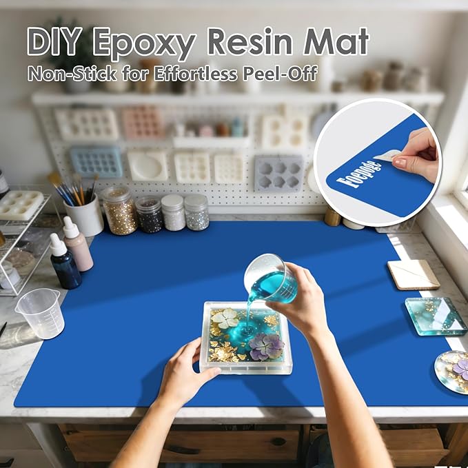 36.2" x 24" Extra Large Silicone Mat for Epoxy Resin, Nonstick Silicon Mats for Crafts Jewelry Casting, Non-Slip Kitchen Table Placemats for Countertop Protector Heat Resistant by Foepoge, Dark Blue