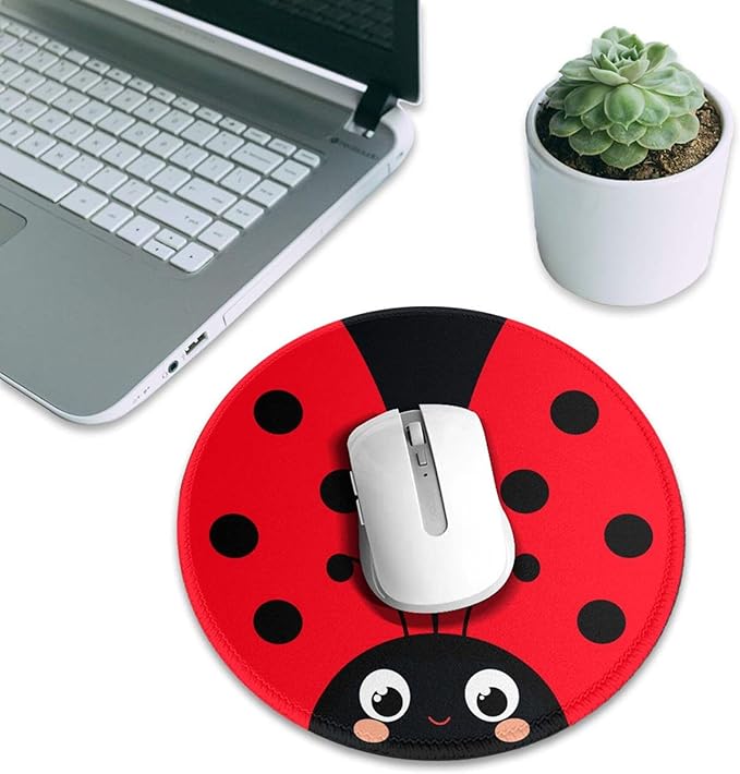 Cute Red Animal Round Mouse Pad Premium Textured Mouse Mat Washable Mousepads with Extended Stitched Edges Non Slip Rubber Base Small Mousepad 7.9 X 7.9 X 0.12 Inches