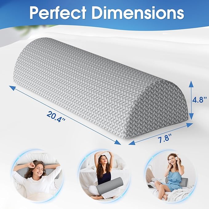 TranquilRelax Knee Pillow for Back Sleeping Memory Foam Half Moon Bolster Pillow for Legs, Under Knee Support, Ankle & Foot Comfort Orthopedic Pillow for Side Sleepers (Grey, 20.4" x 8" x 4.9")