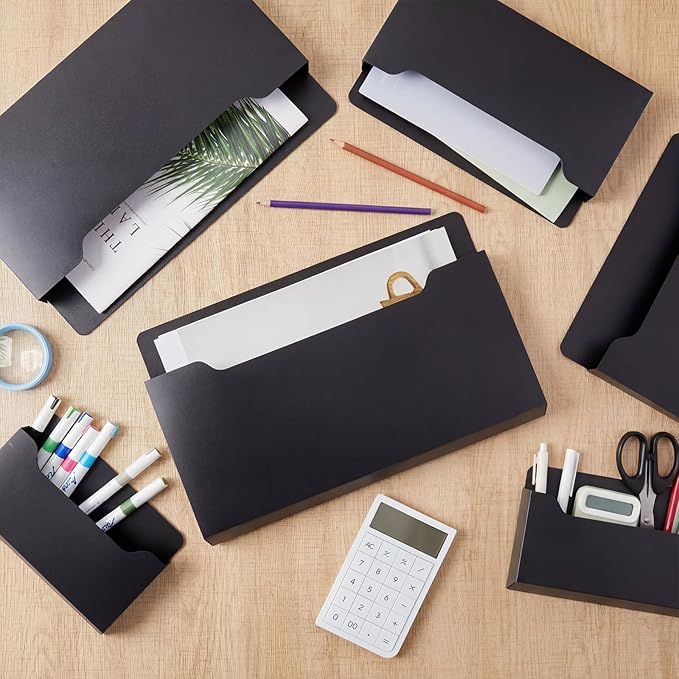 Fuutreo 6 Pcs Magnetic Wall File Organizer Magnetic Wall File Holder Refrigerator Magazine Holder for Mail Letters Paper(Black,Horizontal-3 Mixed Size)